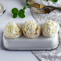 baked cakes of whipped egg whites and cream