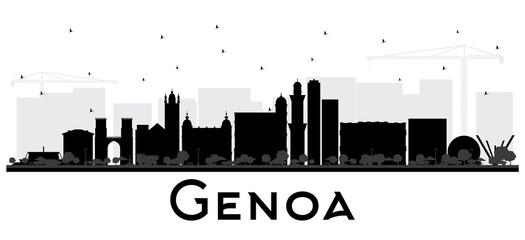 Obraz premium Genoa Italy City Skyline with Black Buildings Isolated on White.