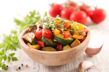 bowl of roasted vegetable and thyme