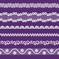 vector seamless pattern lacy ribbon, white and purple color