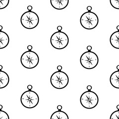 Seamless pattern with the black compass on the white background.