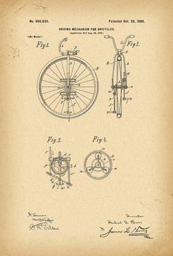 1900 Patent Velocipede Bicycle Unicycle history invention