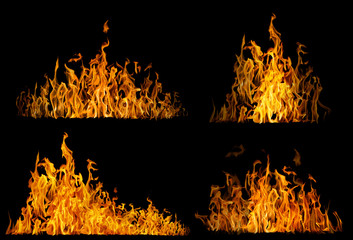 set of high yellow flames isolated on black