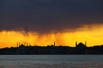 Ramadan time with the muslim city istanbul silhouette