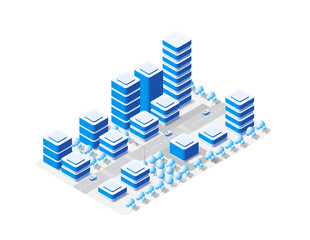 Naklejka premium 3d map of the city on white design street town buildings modern urban house and skyscrapers. Vector isometric illustration of flat style for concept business background.