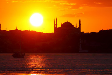 Ramadan time with the muslim city istanbul silhouette