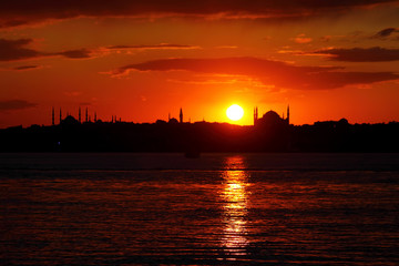 Ramadan time with the muslim city istanbul silhouette