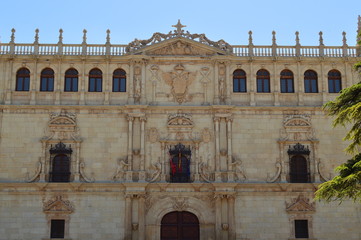 Beautiful Front Facade Of The University Of Alcala De Henares. Architecture Travel History. May 5, 2018. Alcala De Henares Madrid Spain.
