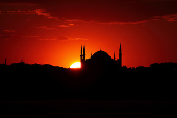 Ramadan time with the muslim city istanbul silhouette