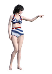 3D Rendering Pinup Girl on White