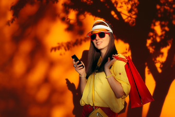 Summer Sale Shopping Girl With Sunglasses and Sun Visor 