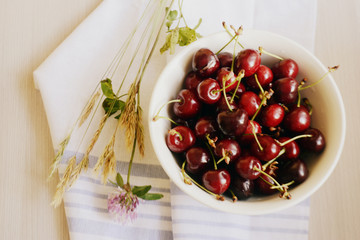 cherries in a plate on the table