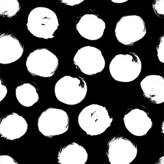 Tapeten Vektor nahtlose Muster. Schwarze und weiße runde Pinselstriche. Grunge handgezeichnete abstrakte Kreise. Geometrische Doodle-Tapete. Tupfen © lolya1988