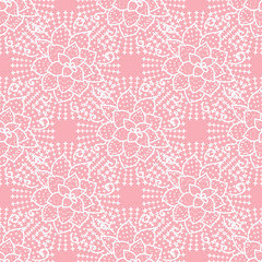 Vector Cute seamless pattern. Hand drawing white flower lace on pink background.