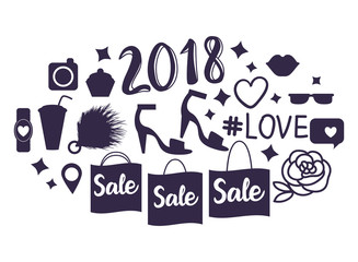 Vector Set of sale shopping symbols isolated on white background.