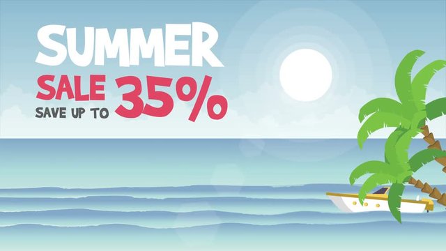 Summer sale beach with palm landscape animation