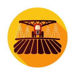 Tractor watering, soil and fertilizing field icon