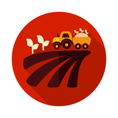 Tractor on field harvest seedling flat icon