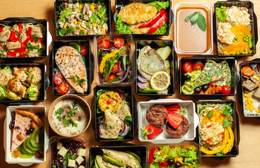 A lot of cardboard boxes with food