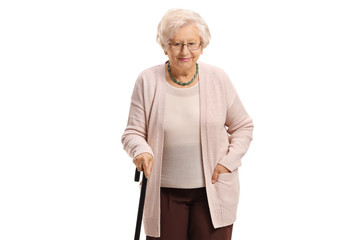 Elderly woman with a walking cane