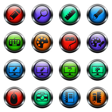 design vector icons on color glass buttons