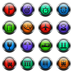 logistic vector icons on color glass buttons