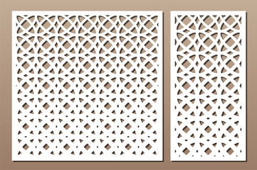 Set decorative card for cutting laser or plotter. Arabic Geometric pattern. Laser cut. Ratio 1:1, 1:2. Vector illustration.