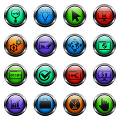 seo vector icons on color glass buttons
