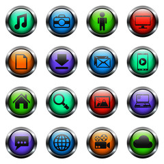 social media vector icons on color glass buttons