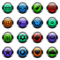 social media vector icons on color glass buttons