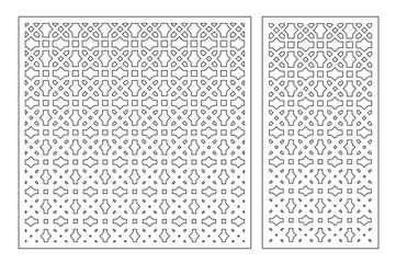 Set decorative card for cutting laser or plotter. Arabic Geometric pattern. Laser cut. Ratio 1:1, 1:2. Vector illustration.