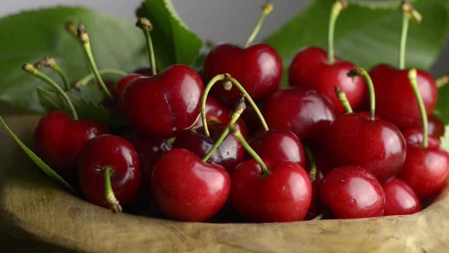 cherries in the wooden basket