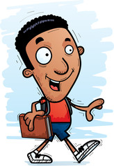 Cartoon Black Man Student Walking