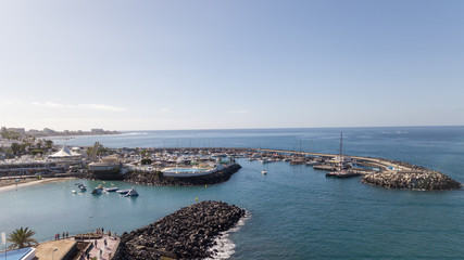 Aerial view of harbor Tenerife island Canary Spain drone top view