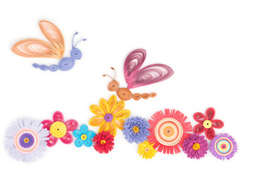 Fototapeta na wymiar Quilling from flowers and butterflies