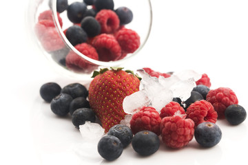 Closeup shot of frozen raspberries, blackberries and strawberries