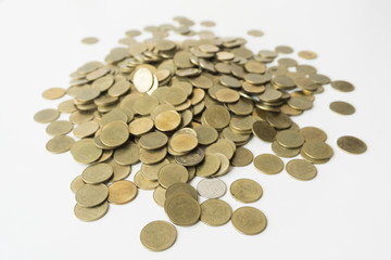 Golden coin on white background, Saving money concept.