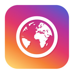 Globe earth icon with hipster button. Planet button. World symbol.