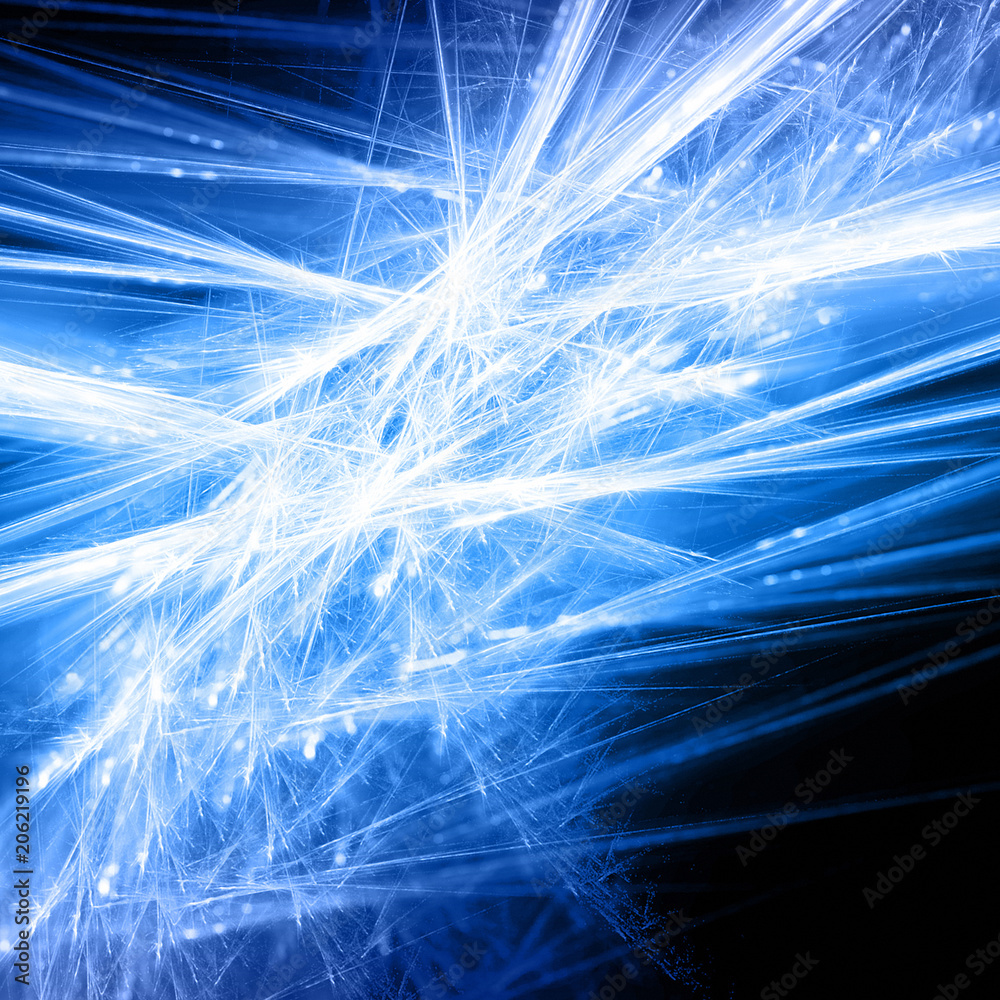 Poster abstract winter background with light blue fractal on a black