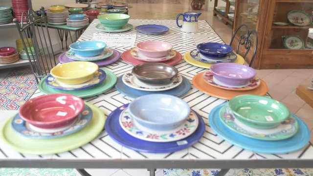 Ceramic pottery display in alternate focus