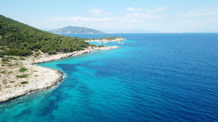 Fototapeta premium Aerial drone bird's eye photo of tropical paradise island beach with emerald crystal clear waters