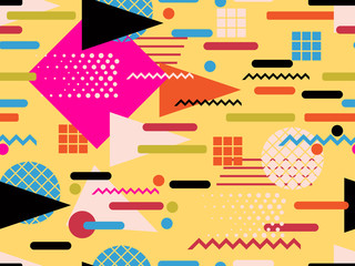 Memphis seamless pattern. Geometric elements memphis in the style of 80s. Points and dotted lines. Vector illustration