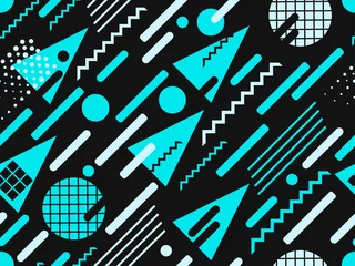 Wall murals Memphis style Memphis seamless pattern. Blue color. Geometric elements memphis in the style of 80s. Points and dotted lines. Vector illustration