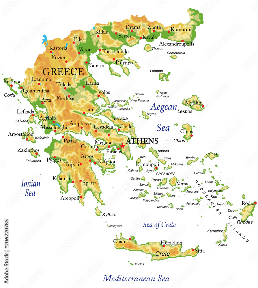 Canvas Prints Physical map of Greece