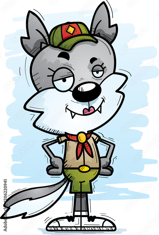 Sticker confident cartoon female wolf scout