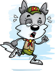 Exhausted Cartoon Female Wolf Scout