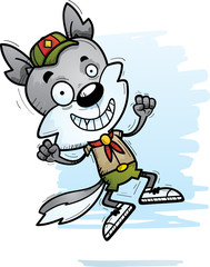 Cartoon Male Wolf Scout Jumping