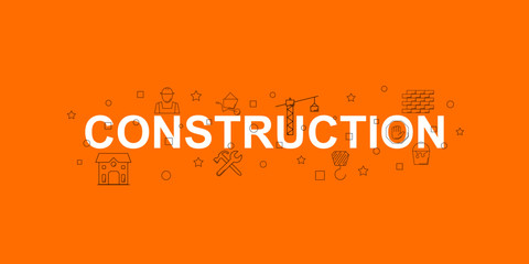 Construction vector banner. Word with line icon. Vector background	