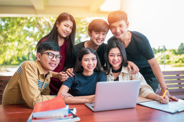 Back to school education knowledge college university concept, Young people being used computer and tablet, Education and technology concept.