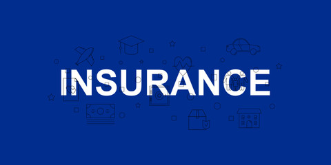 Fototapeta na wymiar Insurance vector banner. Word with line icon. Vector background 